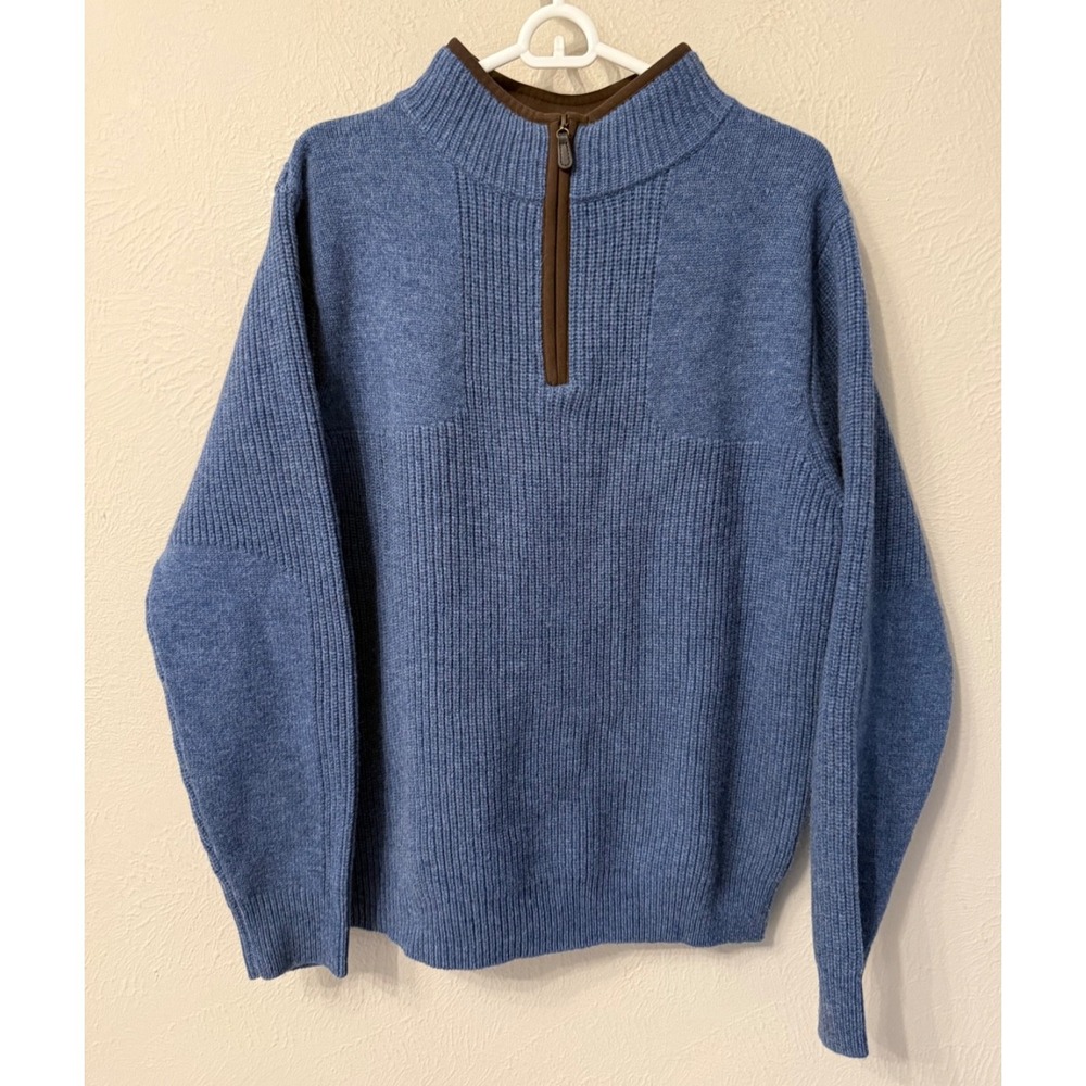 LL Bean men's Waterfowl Sweater size M 100% Merino Lamb's Wool Blue Perfect